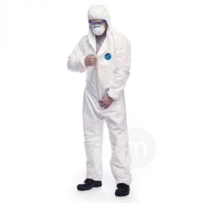 フードの防護服の工場病院の安全衣類（白、175/XL）が付いている使い捨て可能なつなぎ服